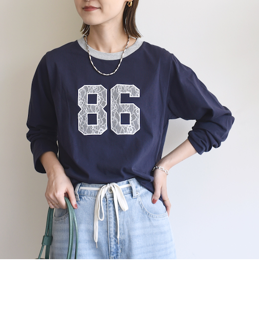 【WEB限定】〈洗濯機可能〉レース ナンバリング リンガー TEE