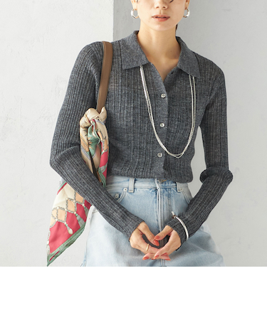 〈手洗い可能〉ランダム リブ ポロ ニット カーディガン