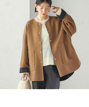 セミ 梳毛 配色 リバーシブル ノーカラー ショート コート