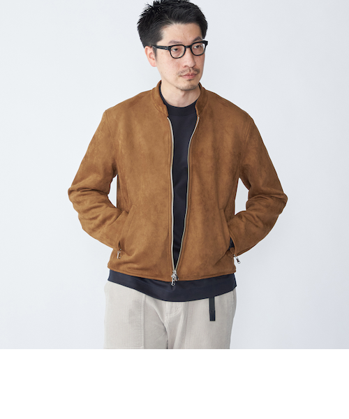 SHIPS: ポリエステル フェイク スエード シングル ライダース