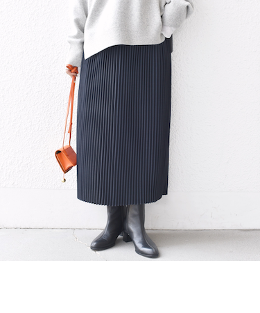 プリーツ ミディ ウエスト ゴム スカート