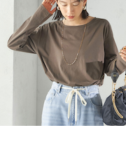 ワイド クルーネック コットン ロング スリーブ TEE