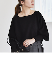 quaranciel:〈手洗い可能〉AQUA カシミヤ ミックス ボートネック ロングリブ ニット