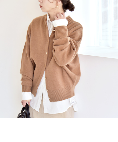 《一部追加予約》quaranciel: AQUA カシミヤ ミックス 2way ハイネック カーディガン