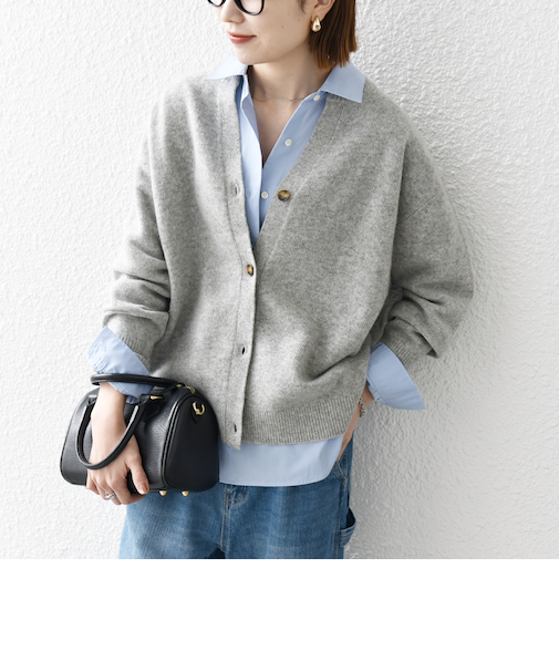 SHIPS any:〈手洗い可能〉AQUA カシミヤ ミックス スキッパー カーディガン