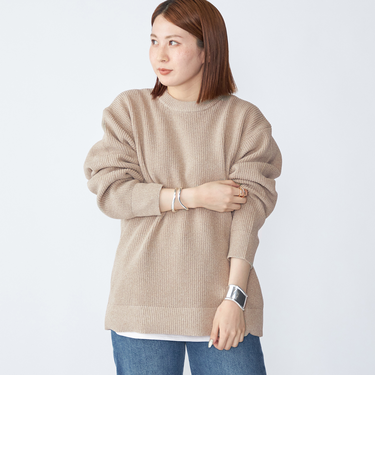 【WEB限定】SHIPS: ビッグシルエット クルーネック レイヤード ニット（ニット+ロンT）