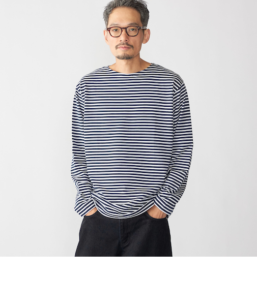 【WEB限定】SHIPS: バスク ボーダー ボートネック ワンポイントワッペン ロングスリーブ Tシャツ