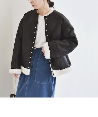 《予約》quaranciel: ボア ボンディング ノーカラー スナップ ブルゾン