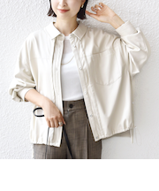 【WEB限定】〈手洗い可能〉合成皮革 裾 ドロスト シャツ 羽織