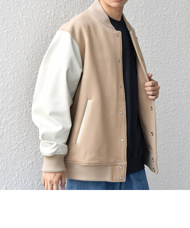 SHIPS any: PURE WOOL MELTON スタジアム ブルゾン (スタジャン)◆