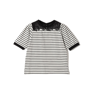 〈手洗い可能〉レース コンビ パフ スリーブ 半袖 Tシャツ