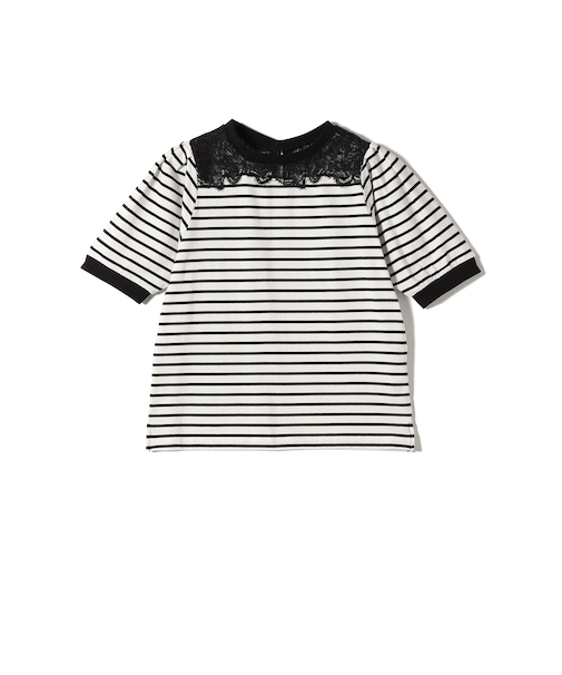 〈手洗い可能〉レース コンビ パフ スリーブ 半袖 Tシャツ