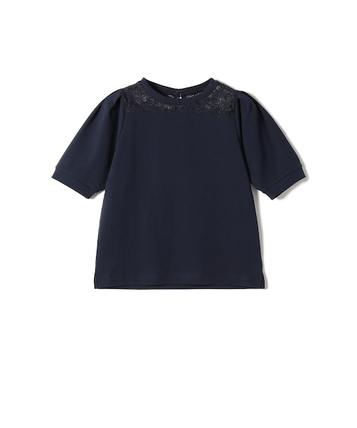 〈手洗い可能〉レース コンビ パフ スリーブ 半袖 Tシャツ