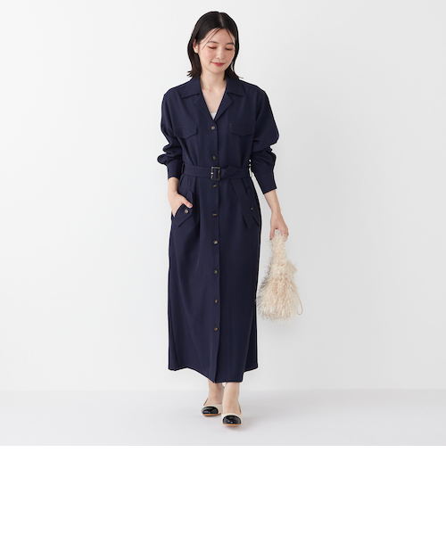 【完売商品・タグあり】FENDI 2020SS シャツワンピース 予約》SHIPS Colors:〈手洗い可能〉開襟 ベルテッド シャツ