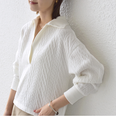 《予約》【WEB限定】〈手洗い可能〉ケーブル ジャージー ポロ プルオーバー