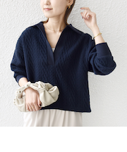 【WEB限定】〈手洗い可能〉ケーブル ジャージー ポロ プルオーバー