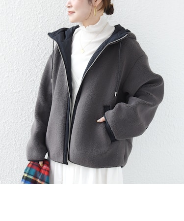 《一部予約》【WEB限定】ボア 配色 フード ブルゾン