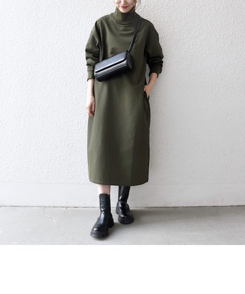 SHIPS any:〈洗濯機可能〉裏起毛 リブ ハイネック ワンピース