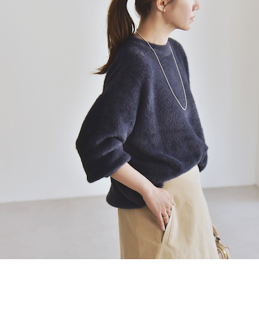 《予約》quaranciel:〈手洗い可能〉フェイクファー クルーネック コンパクト ニット プルオーバー