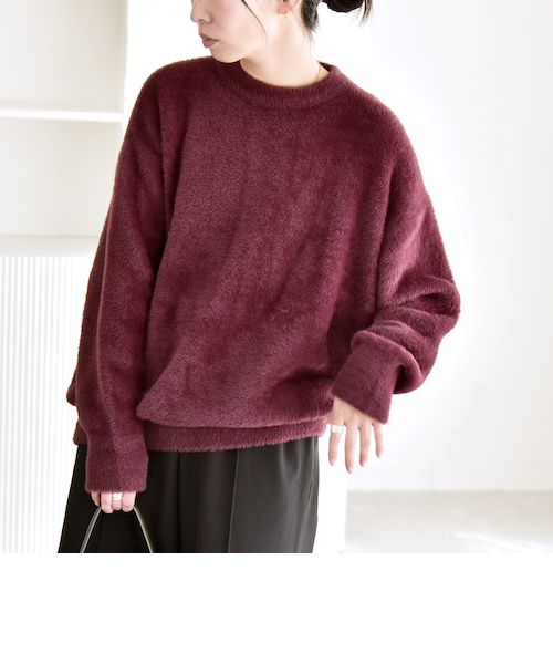 quaranciel:〈手洗い可能〉ファーライク クルーネック ニット プル