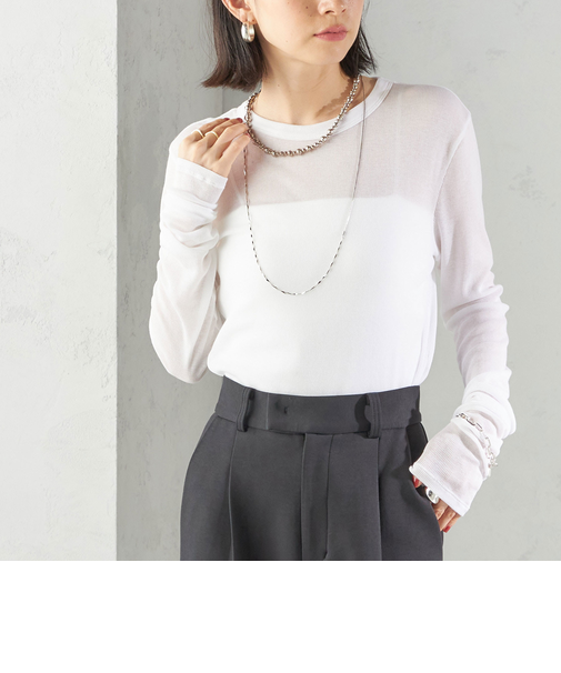 s.oyamadaコラボ:〈手洗い可能〉シアー テレコ ロング スリーブ TEE