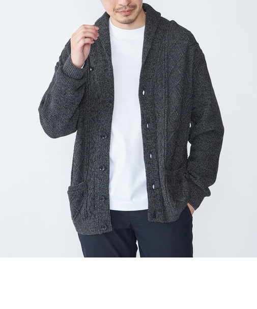 SHIPS: 〈手洗い可能〉ウールコットン アラン ショール カーディガン