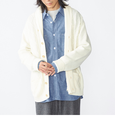 SHIPS: 〈手洗い可能〉ウールコットン アラン ショール カーディガン