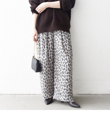 SHIPS any:〈手洗い可能〉レオパード ジャカード ワイド イージー パンツ
