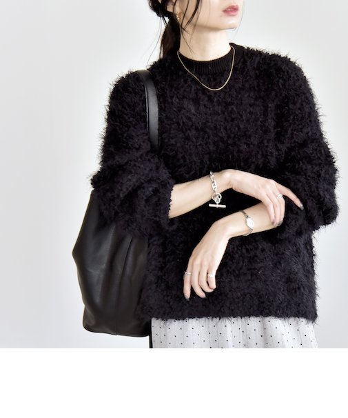 quaranciel:〈手洗い可能〉ネップツイード クルーネック コンパクト ニット