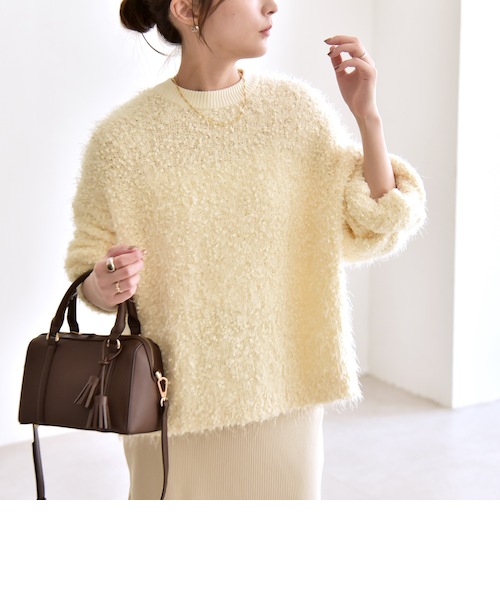 quaranciel:〈手洗い可能〉ネップツイード クルーネック コンパクト