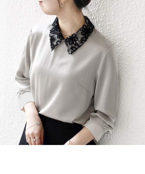 SAVER フルスーツ ブラック/ピンク　オーダー品 追加予約》SHIPS any:〈洗濯機可能〉サテン レースカラー