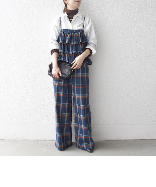 SHIPS any:〈洗濯機可能〉チェック フリル ティアード サロペット