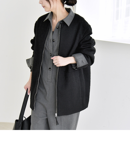 quaranciel: ループヤーン ダブルジップ フーデッド ケープ コート