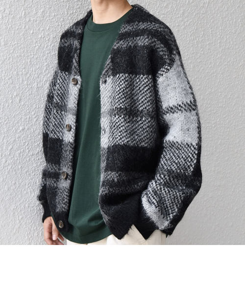 SHIPS any:〈手洗い可能〉アルパカ ミックス シャギー チェック ニット