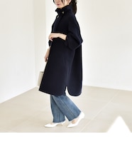 SHIPS Primary Navy Label:ウールダブルフェイスノーカラーコート 