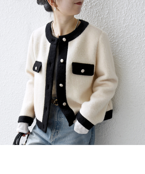 プロフ確認YU♡RI ★SALE★【極美品】イエナ ジャケットカーディガン 予約》SHIPS any: バイカラー クルーネック カーディガン