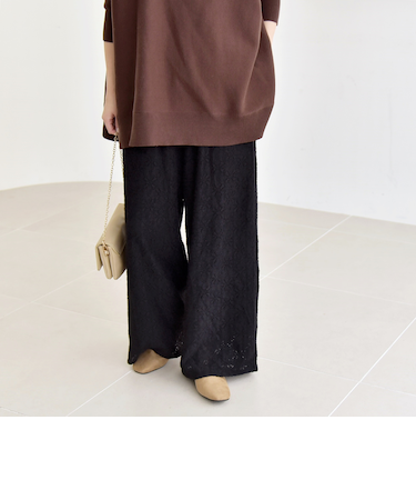 quaranciel:〈洗濯機可能〉フラワー レース ワイド パンツ