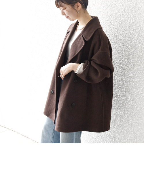 一部追加予約》SHIPS any: リバー ダブル テーラード ミドル コクーン