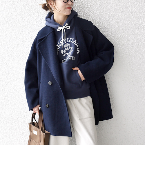 一部追加予約》SHIPS any: リバー ダブル テーラード ミドル コクーン