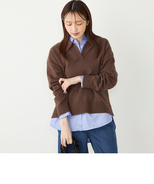 《予約》SHIPS Colors:〈手洗い可能〉フラッフィー スキッパー ニット◆