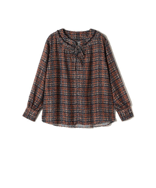 SHIPS Colors:〈手洗い可能〉カット ジャカード チェック ブラウス