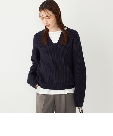 《予約》SHIPS Colors:〈手洗い可能〉畦 スキッパー ニット◆