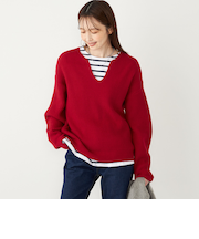 《予約》SHIPS Colors:〈手洗い可能〉畦 スキッパー ニット◆