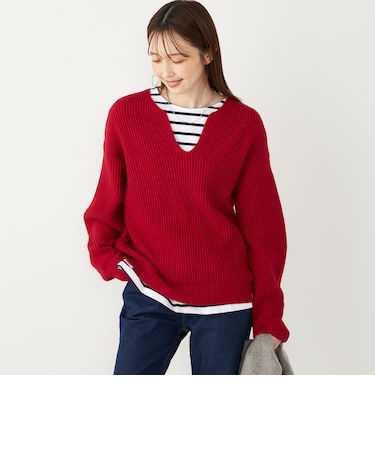 《予約》SHIPS Colors:〈手洗い可能〉畦 スキッパー ニット◆