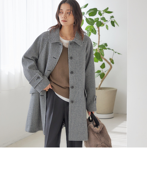 SHIPS シップス　ステンカラーコート　千鳥　ベージュ　グレー セール】 〈手洗い可能〉ロング ステンカラー コート 24SS