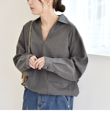 《予約》quaranciel:〈洗濯機可能〉フロント ポケット スキッパー シャツ