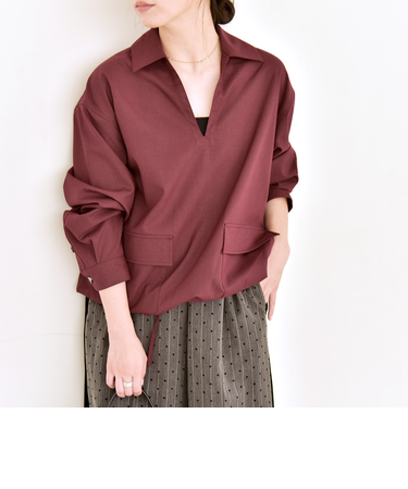 《予約》quaranciel:〈洗濯機可能〉フロント ポケット スキッパー シャツ