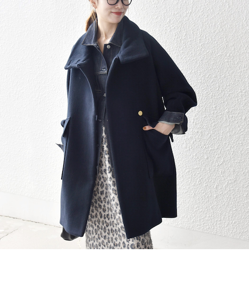 美品　シップス　ミドルコート SHIPS any: カシミヤ ミックス スタンドカラー ミドル コート