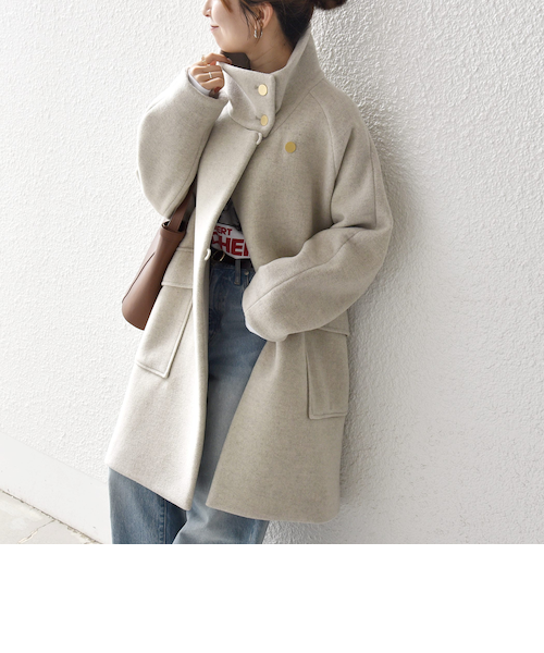 SHIPS any: カシミヤ ミックス スタンドカラー ミドル コート