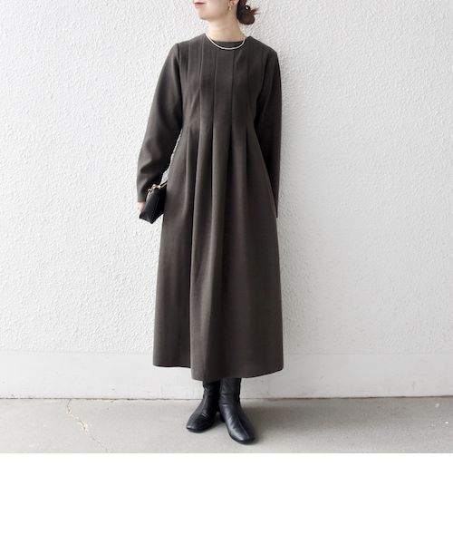 SHIPS any: エア ニードル クルーネック タック フレア ワンピース